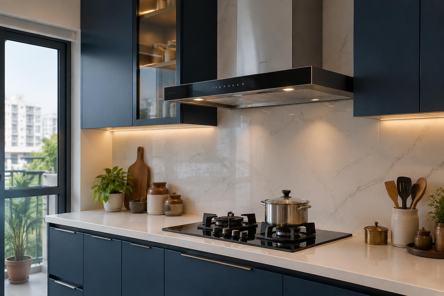 Kitchen chimney installed above the cooktop in a contemporary home kitchen